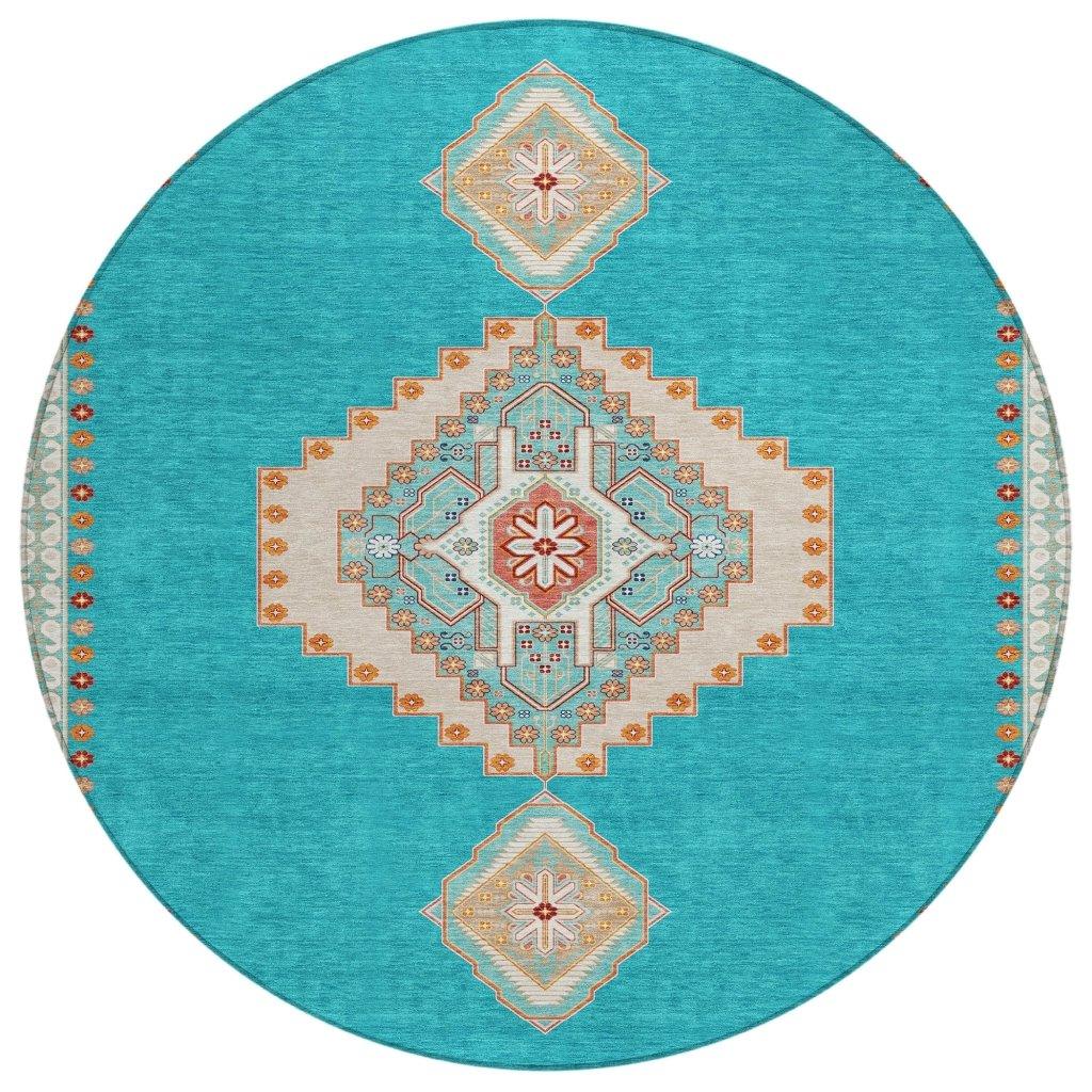 Elira Teal Washable Indoor-Outdoor Rug-Outdoor Rugs-LOOMLAN Rugs-8' x 8'-LOOMLAN