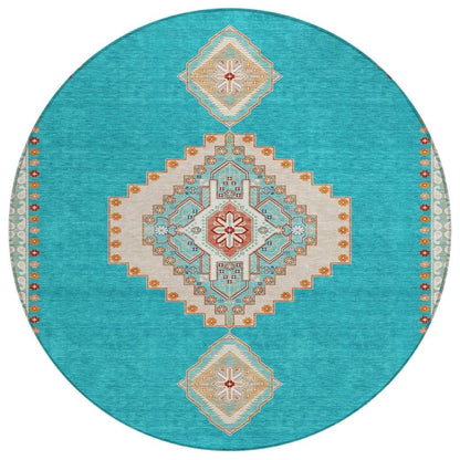 Elira Teal Washable Indoor-Outdoor Rug-Outdoor Rugs-LOOMLAN Rugs-8' x 8'-LOOMLAN