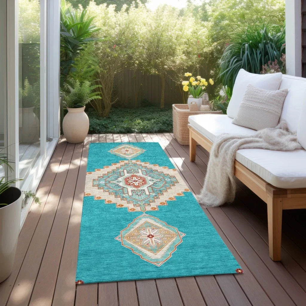Elira Teal Washable Indoor-Outdoor Rug-Outdoor Rugs-LOOMLAN Rugs-LOOMLAN