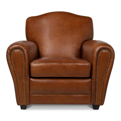 Elite French Brown Leather Club Chair - LOOMLAN - Sarreid - Club Chairs