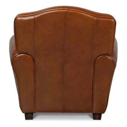 Elite French Brown Leather Club Chair - LOOMLAN - Sarreid - Club Chairs