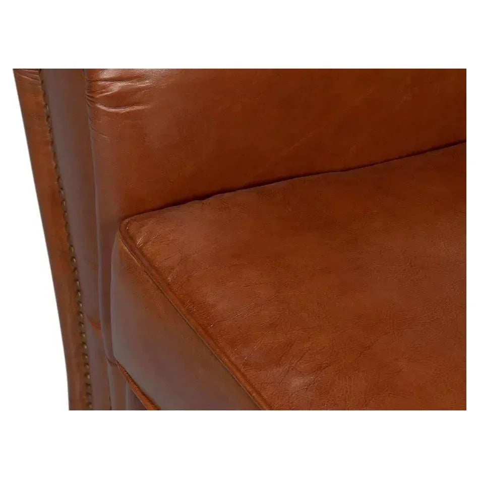 Elite French Brown Leather Club Chair - LOOMLAN - Sarreid - Club Chairs