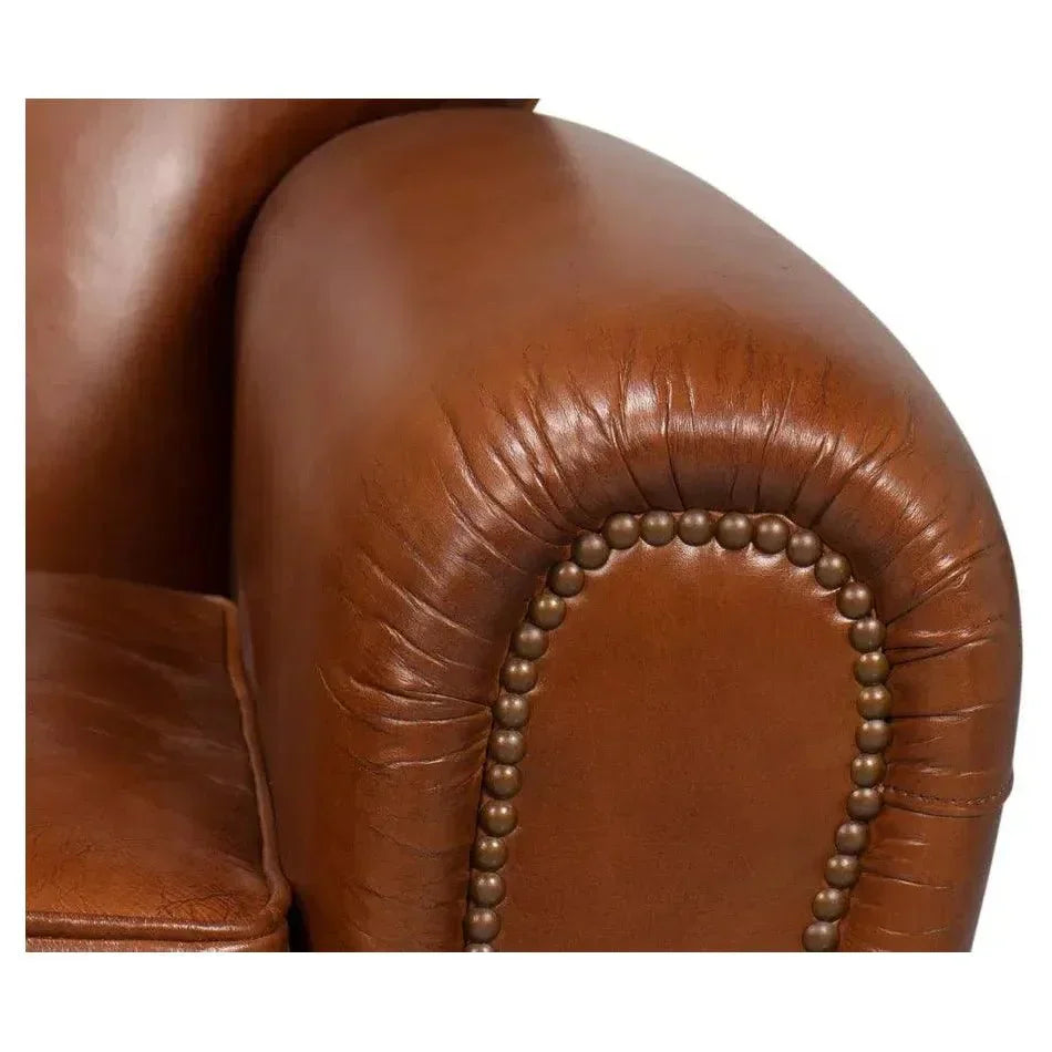 Elite French Brown Leather Club Chair - LOOMLAN - Sarreid - Club Chairs
