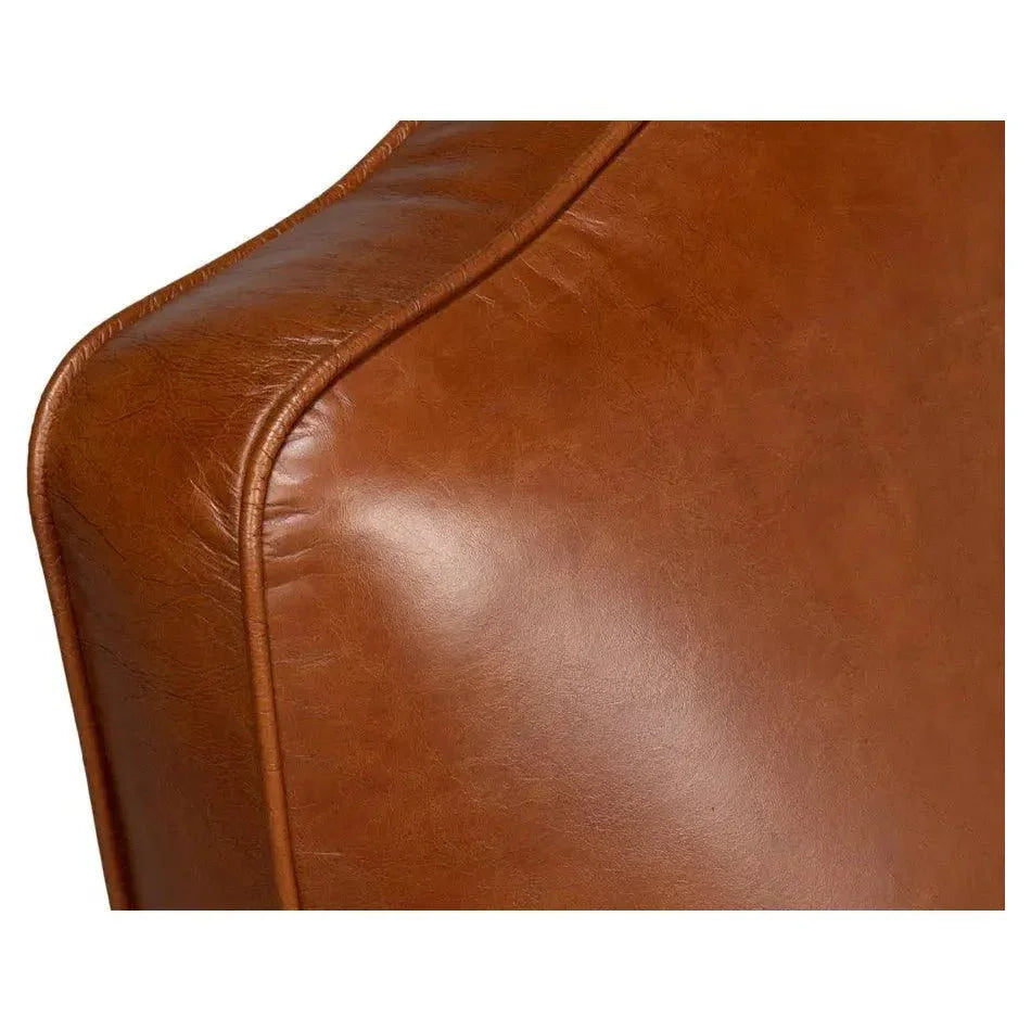 Elite French Brown Leather Club Chair - LOOMLAN - Sarreid - Club Chairs
