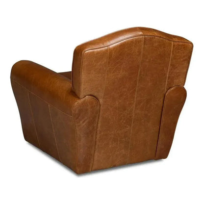 Elite French Leather Brown Club Swivel Arm Chair - LOOMLAN - Sarreid - Club Chairs