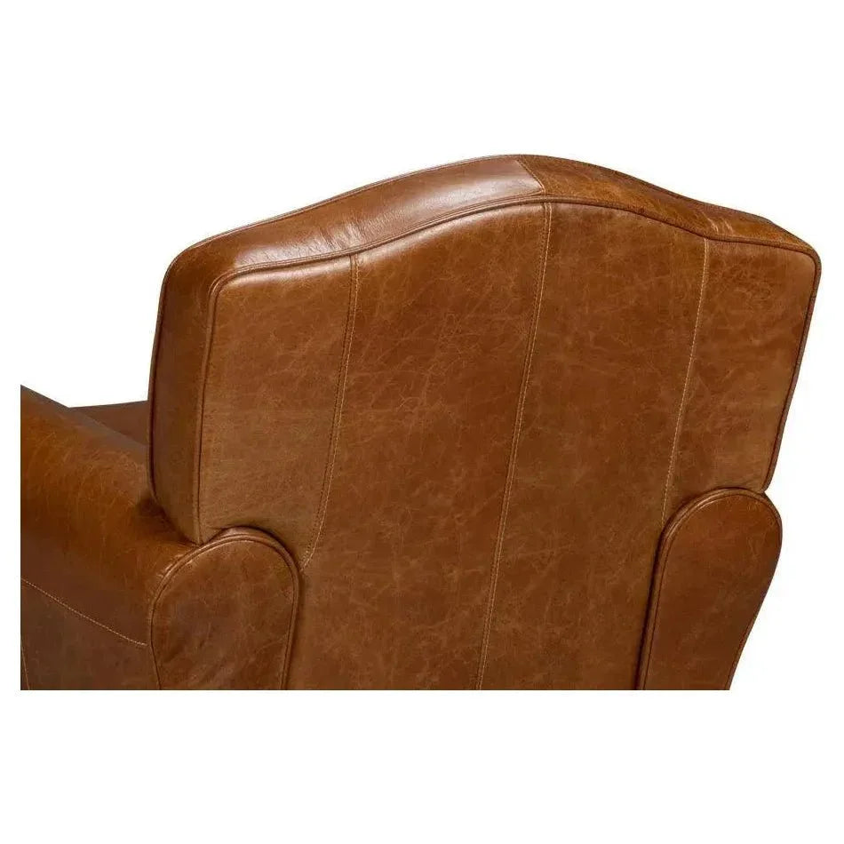 Elite French Leather Brown Club Swivel Arm Chair - LOOMLAN - Sarreid - Club Chairs