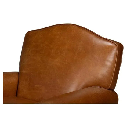 Elite French Leather Brown Club Swivel Arm Chair - LOOMLAN - Sarreid - Club Chairs