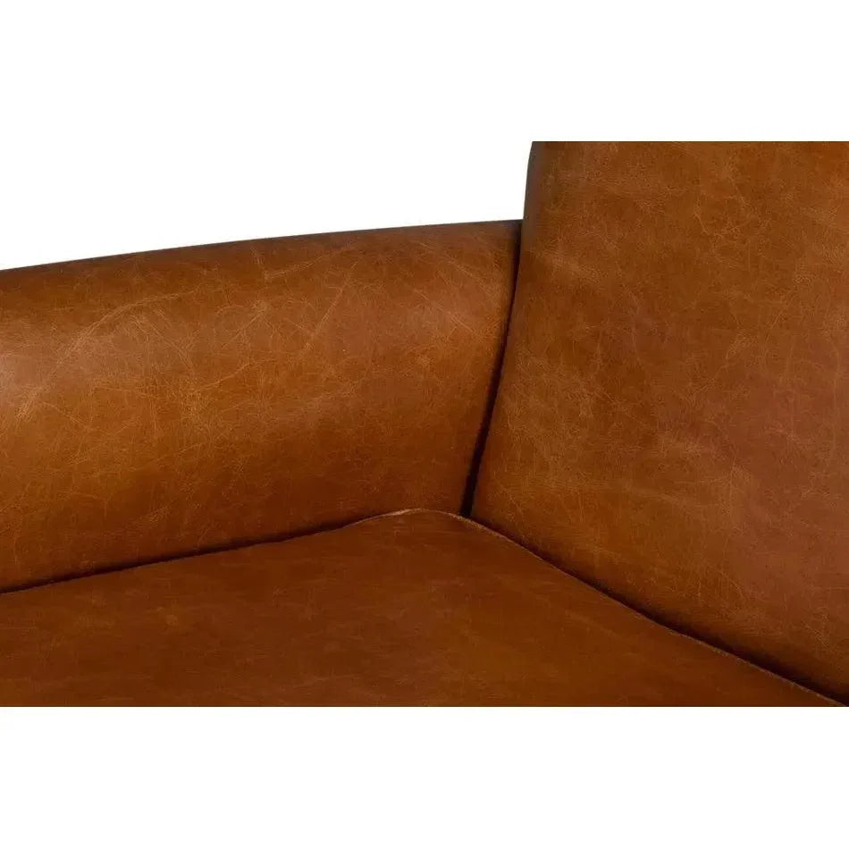 Elite French Leather Brown Club Swivel Arm Chair - LOOMLAN - Sarreid - Club Chairs