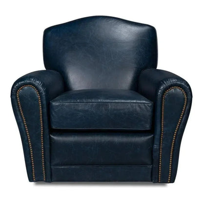 Elite French Metal & Leather Blue Club Swivel Arm Chair - LOOMLAN - Sarreid - Club Chairs
