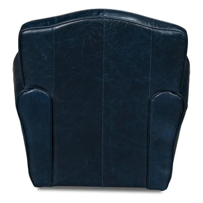 Elite French Metal & Leather Blue Club Swivel Arm Chair - LOOMLAN - Sarreid - Club Chairs