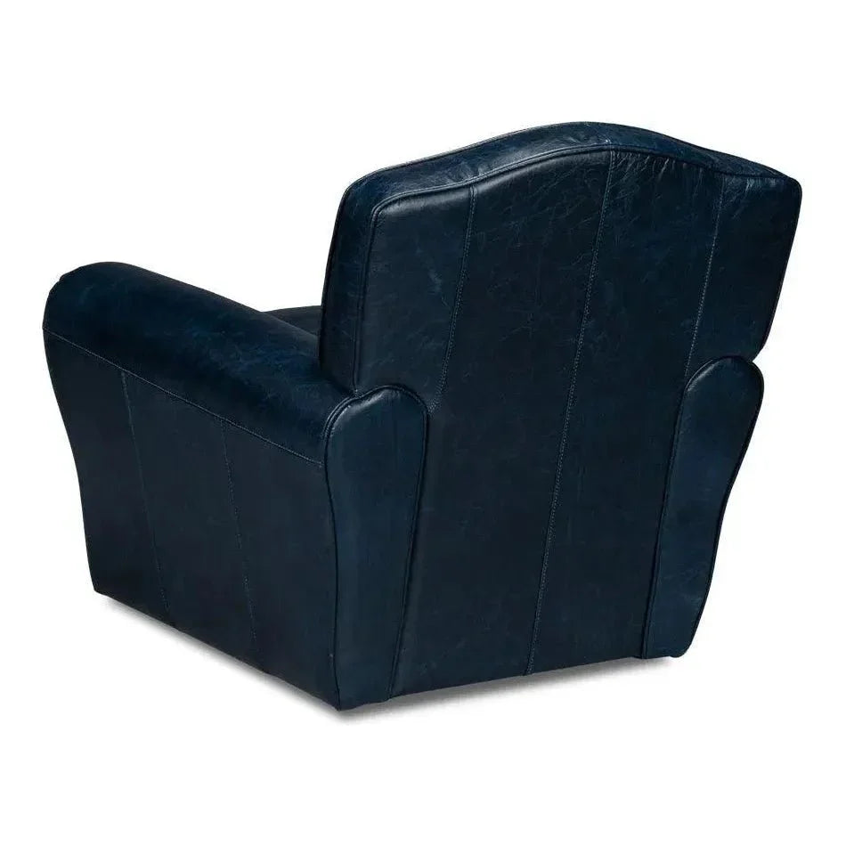 Elite French Metal & Leather Blue Club Swivel Arm Chair - LOOMLAN - Sarreid - Club Chairs