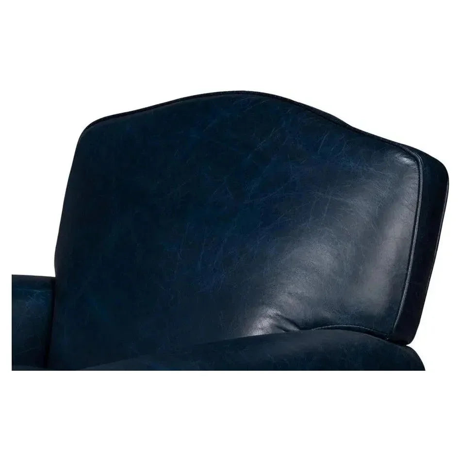 Elite French Metal & Leather Blue Club Swivel Arm Chair - LOOMLAN - Sarreid - Club Chairs