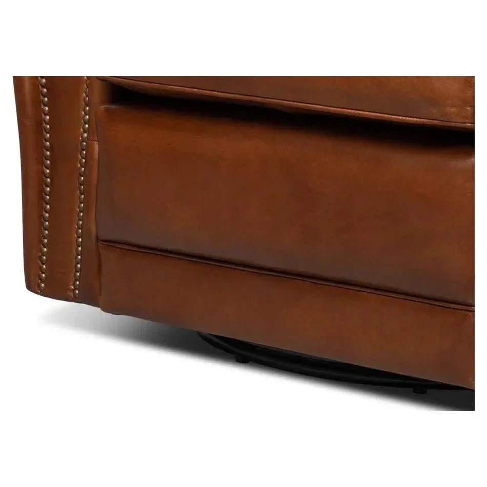 Elite French Swivel Brown Leather Club Chair - LOOMLAN - Sarreid - Club Chairs