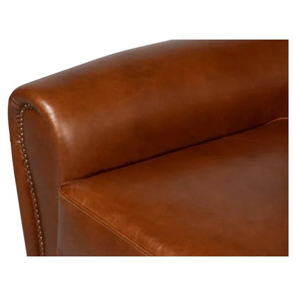 Elite French Swivel Brown Leather Club Chair - LOOMLAN - Sarreid - Club Chairs