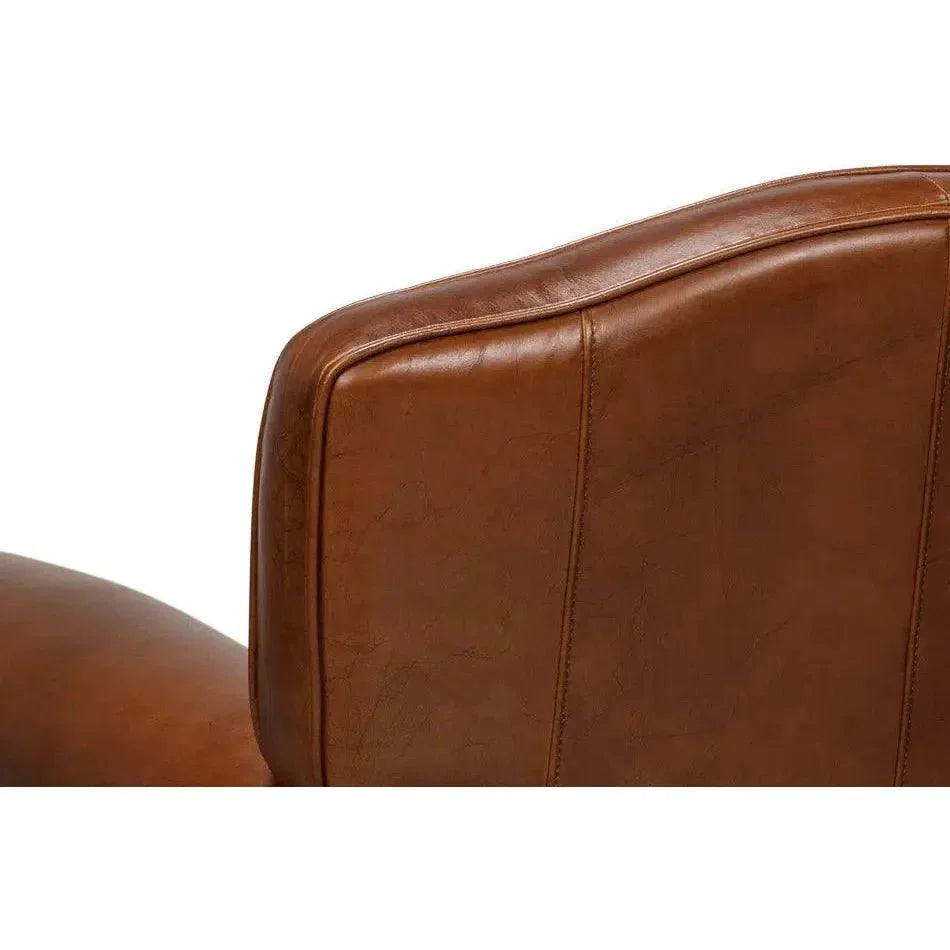 Elite French Swivel Brown Leather Club Chair - LOOMLAN - Sarreid - Club Chairs