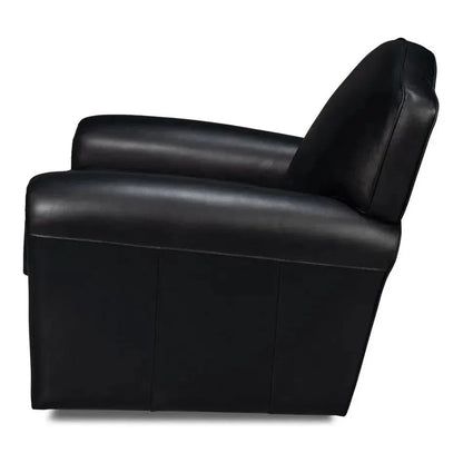Elite Leather Black French Club Swivel Arm Chair - LOOMLAN - Sarreid - Club Chairs