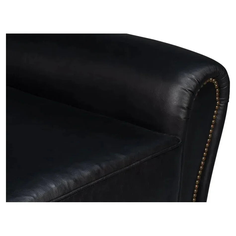 Elite Leather Black French Club Swivel Arm Chair - LOOMLAN - Sarreid - Club Chairs