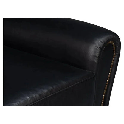 Elite Leather Black French Club Swivel Arm Chair - LOOMLAN - Sarreid - Club Chairs