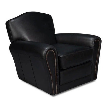 Elite Leather Black French Club Swivel Arm Chair - LOOMLAN - Sarreid - Club Chairs