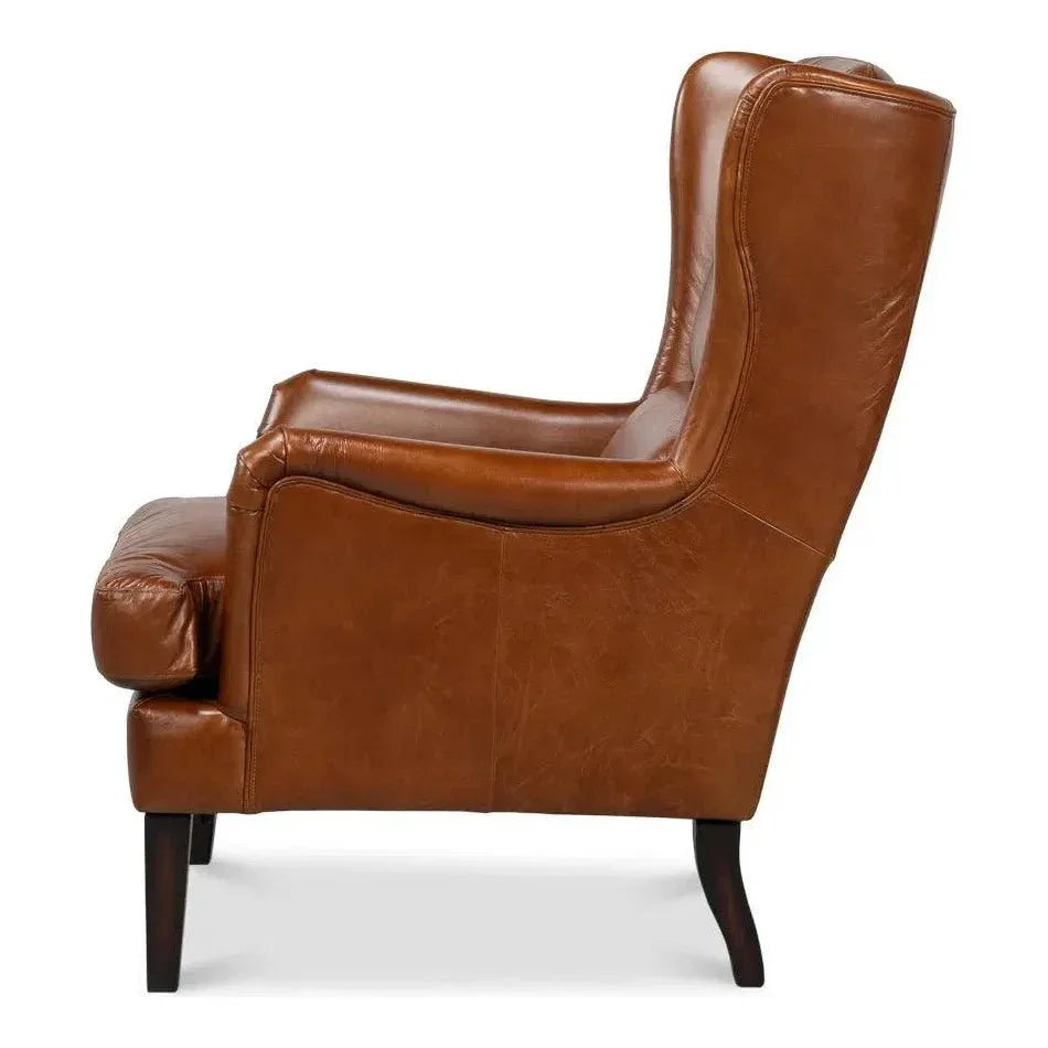 Elite Wing Luxurious Leather Armchair - LOOMLAN - Sarreid - Club Chairs
