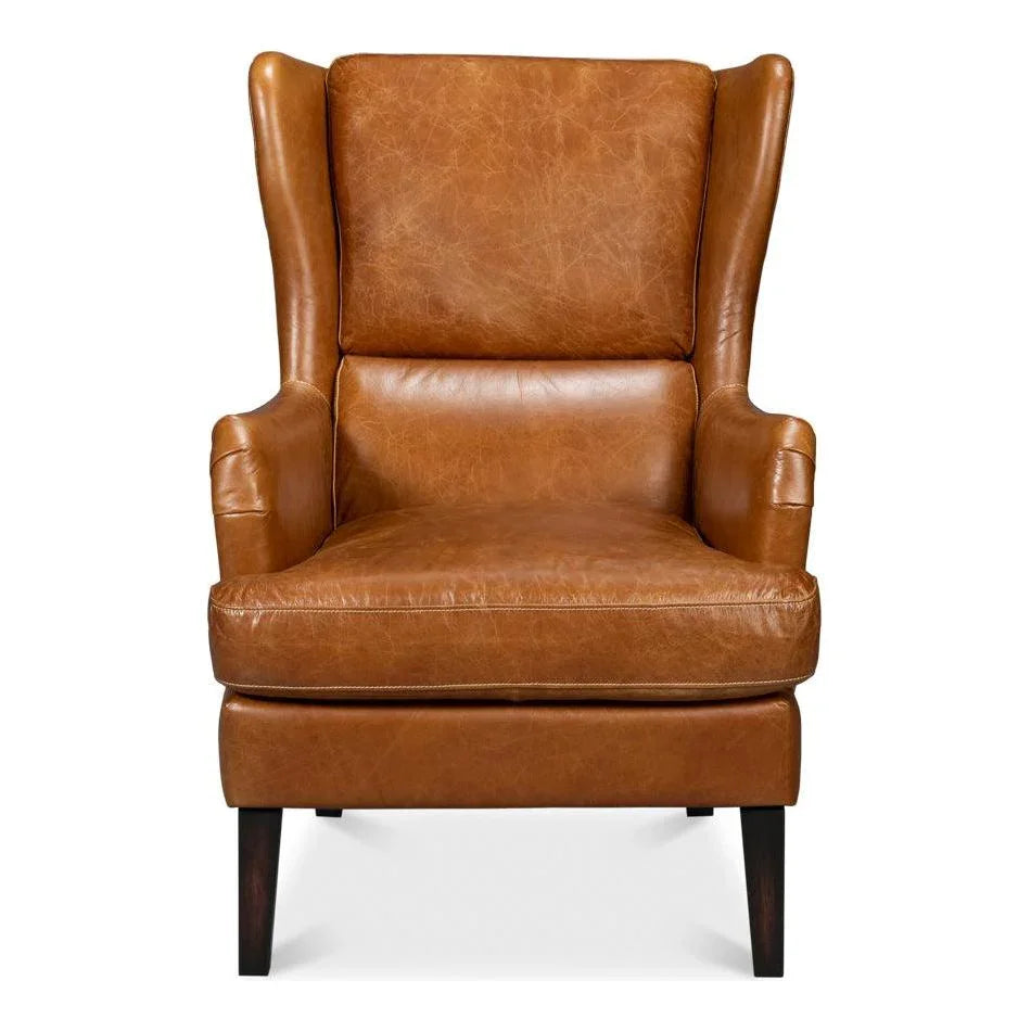 Elite Wing Luxurious Leather Armchair - LOOMLAN - Sarreid - Club Chairs