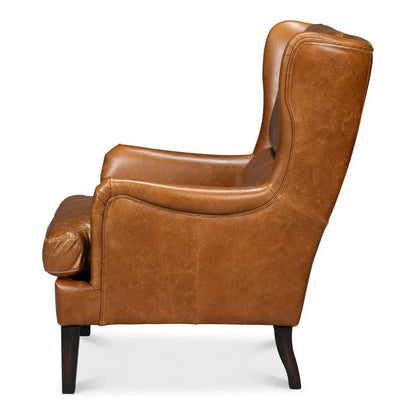 Elite Wing Luxurious Leather Armchair - LOOMLAN - Sarreid - Club Chairs