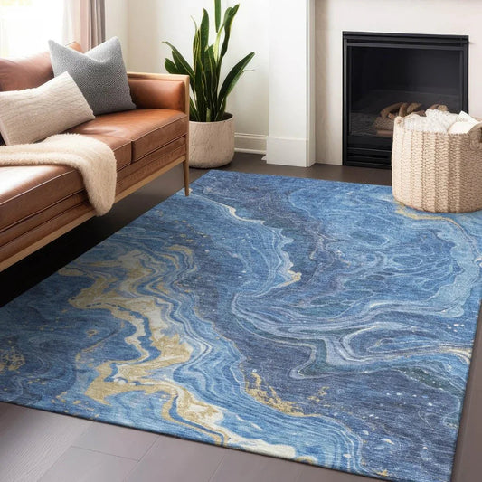 Elius Blue Washable Indoor - Outdoor Rug - LOOMLAN - LOOMLAN Rugs - Outdoor Rugs
