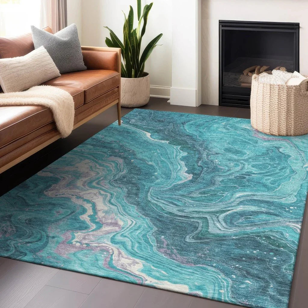 Elius Teal Washable Indoor - Outdoor Rug - LOOMLAN - LOOMLAN Rugs - Outdoor Rugs