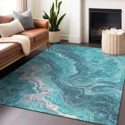 Elius Teal Washable Indoor - Outdoor Rug - LOOMLAN - LOOMLAN Rugs - Outdoor Rugs