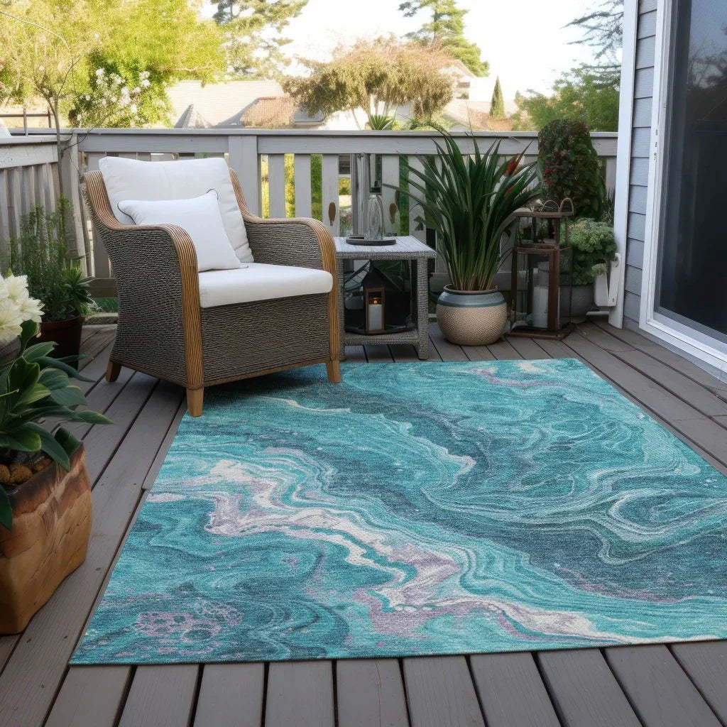 Elius Teal Washable Indoor - Outdoor Rug - LOOMLAN - LOOMLAN Rugs - Outdoor Rugs