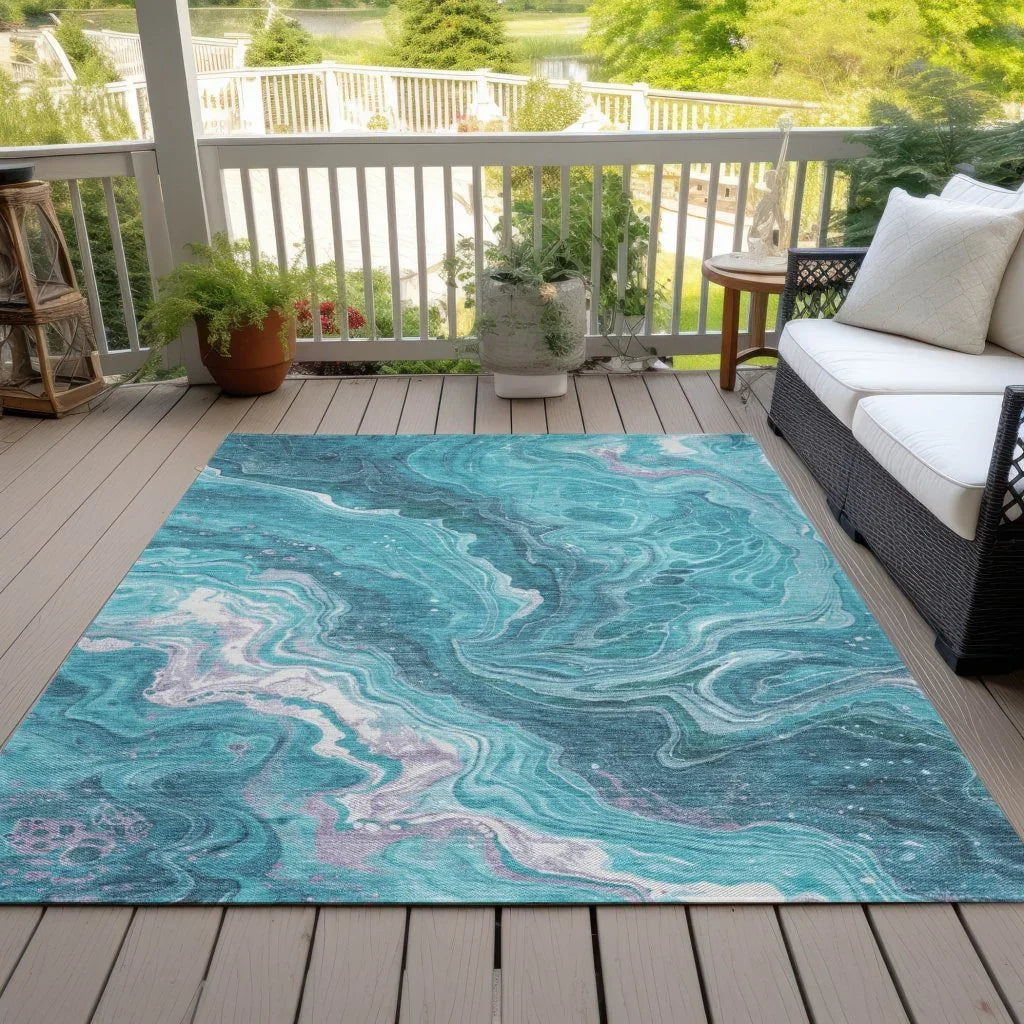 Elius Teal Washable Indoor - Outdoor Rug - LOOMLAN - LOOMLAN Rugs - Outdoor Rugs