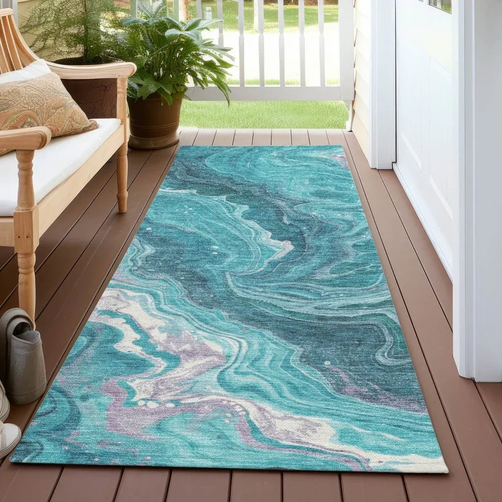 Elius Teal Washable Indoor - Outdoor Rug - LOOMLAN - LOOMLAN Rugs - Outdoor Rugs