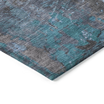 Eloril Teal Washable Indoor-Outdoor Rug