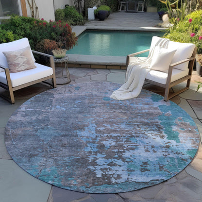 Eloril Teal Washable Indoor-Outdoor Rug