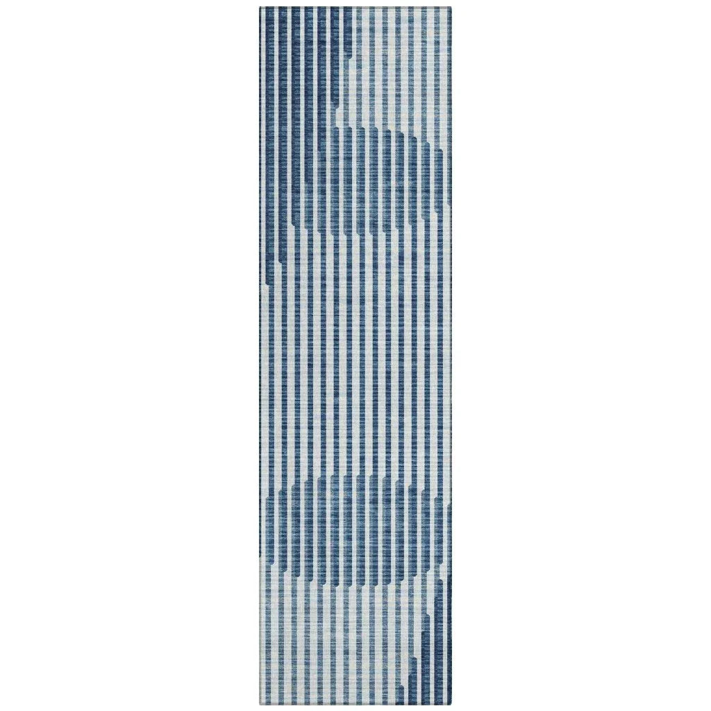 Elowen Blue Washable Indoor-Outdoor Rug-Outdoor Rugs-LOOMLAN Rugs-2'3" x 7'6"-LOOMLAN