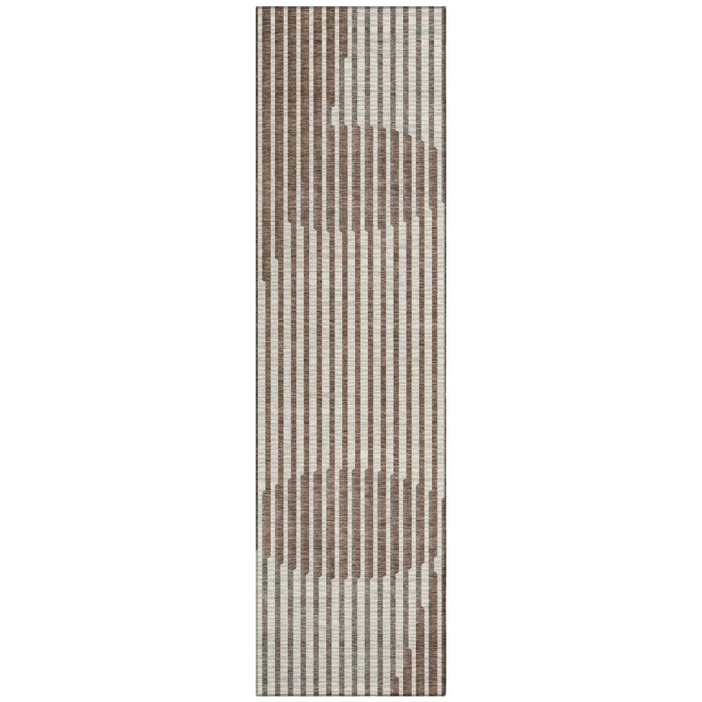 Elowen Brown Washable Indoor-Outdoor Rug-Outdoor Rugs-LOOMLAN Rugs-2'3" x 7'6"-LOOMLAN