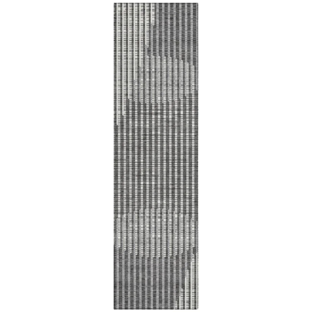 Elowen Charcoal Washable Indoor-Outdoor Rug-Outdoor Rugs-LOOMLAN Rugs-2'3" x 7'6"-LOOMLAN