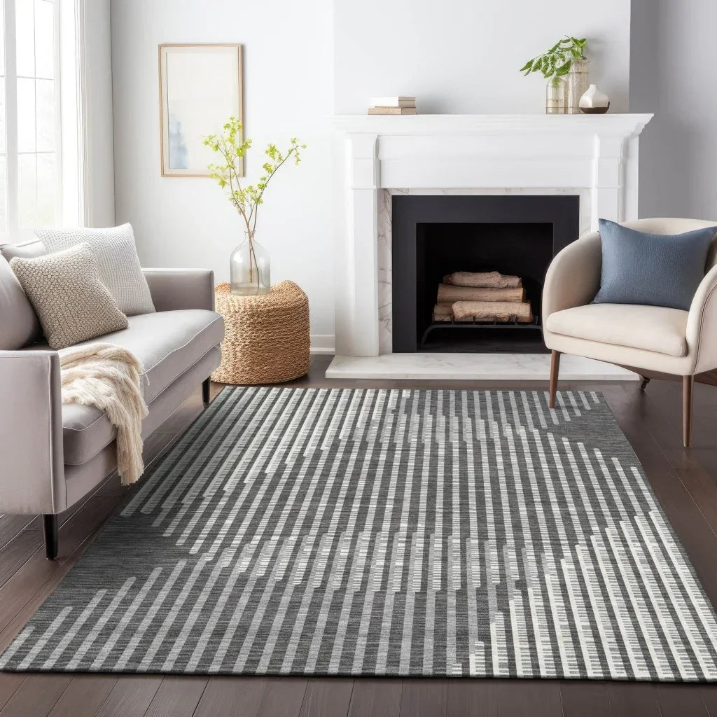 Elowen Charcoal Washable Indoor-Outdoor Rug-Outdoor Rugs-LOOMLAN Rugs-LOOMLAN