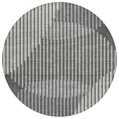 Elowen Charcoal Washable Indoor-Outdoor Rug-Outdoor Rugs-LOOMLAN Rugs-8' x 8'-LOOMLAN