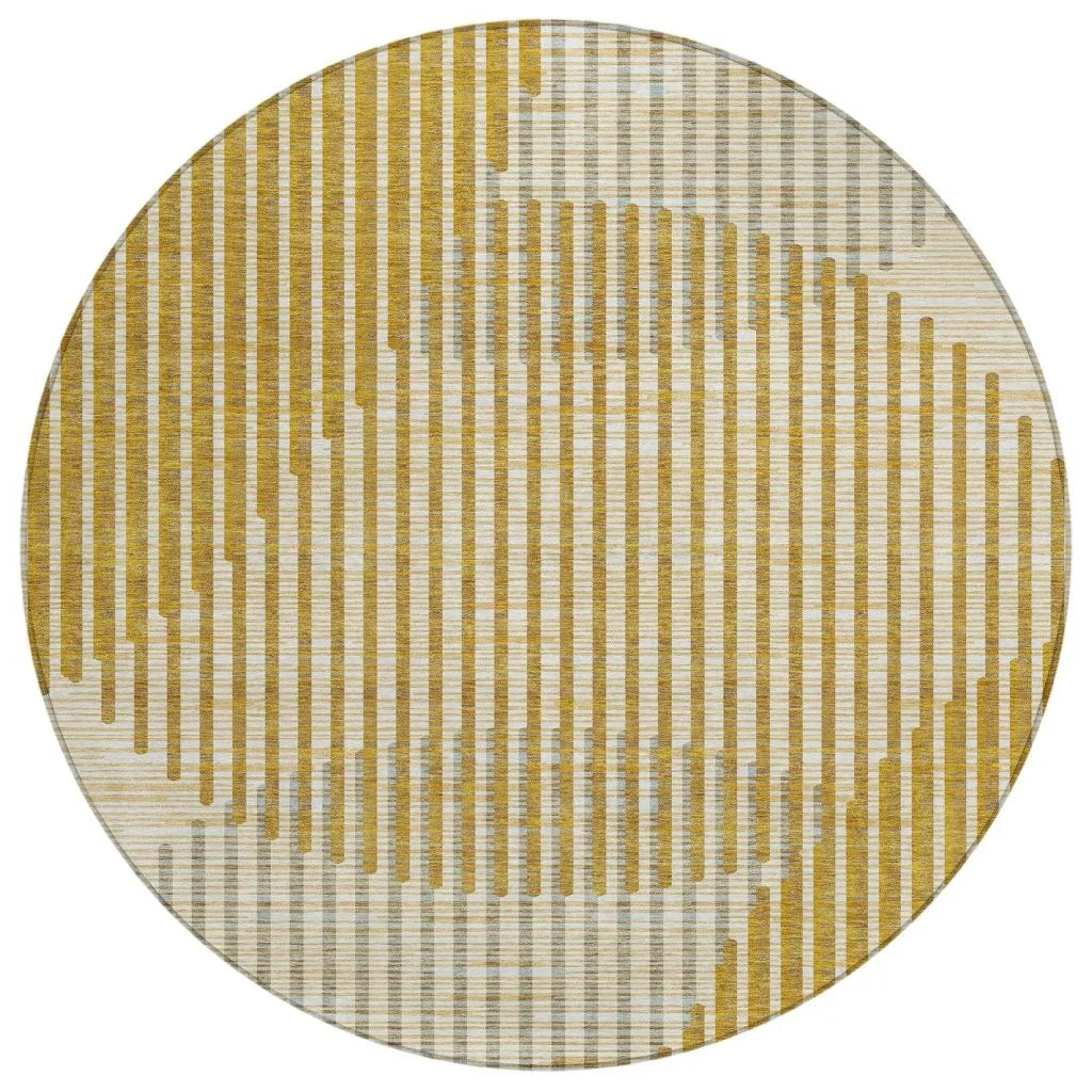 Elowen Gold Washable Indoor-Outdoor Rug-Outdoor Rugs-LOOMLAN Rugs-8' x 8'-LOOMLAN