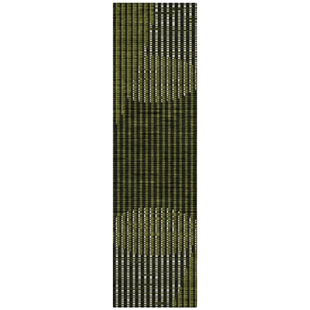Elowen Olive Washable Indoor-Outdoor Rug-Outdoor Rugs-LOOMLAN Rugs-2'3" x 7'6"-LOOMLAN