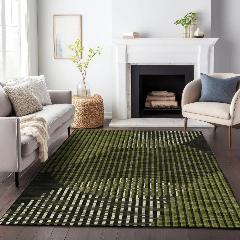 Elowen Olive Washable Indoor-Outdoor Rug-Outdoor Rugs-LOOMLAN Rugs-LOOMLAN