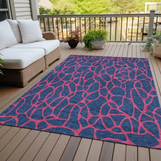 Elowira Blue Washable Indoor-Outdoor Rug-Outdoor Rugs-LOOMLAN Rugs-LOOMLAN