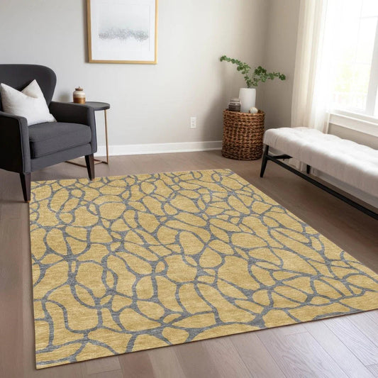 Elowira Gold Washable Indoor-Outdoor Rug-Outdoor Rugs-LOOMLAN Rugs-LOOMLAN