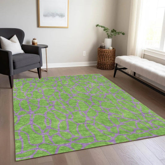 Elowira Green Washable Indoor-Outdoor Rug-Outdoor Rugs-LOOMLAN Rugs-LOOMLAN