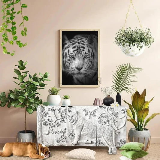 Mother Nature White Sideboard Tiger Front Doors - LOOMLAN - LOOMLAN - Sideboards