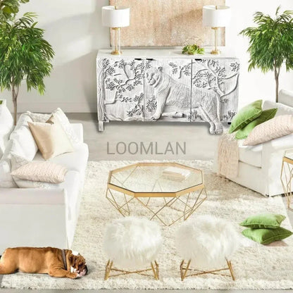 Mother Nature White Sideboard Tiger Front Doors - LOOMLAN - LOOMLAN - Sideboards
