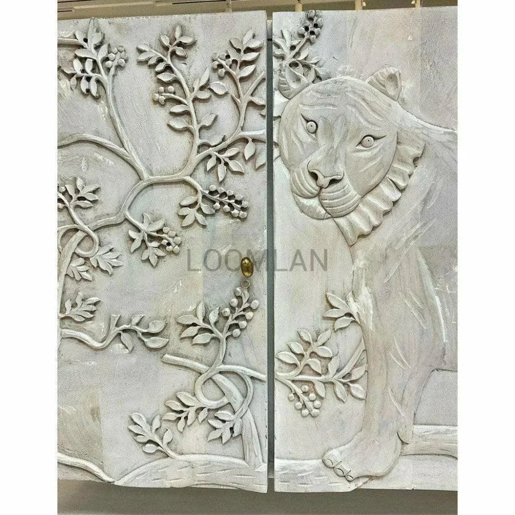 Mother Nature White Sideboard Tiger Front Doors - LOOMLAN - LOOMLAN - Sideboards
