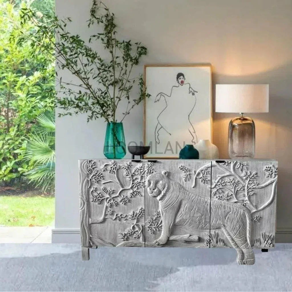 Mother Nature White Sideboard Tiger Front Doors - LOOMLAN - LOOMLAN - Sideboards