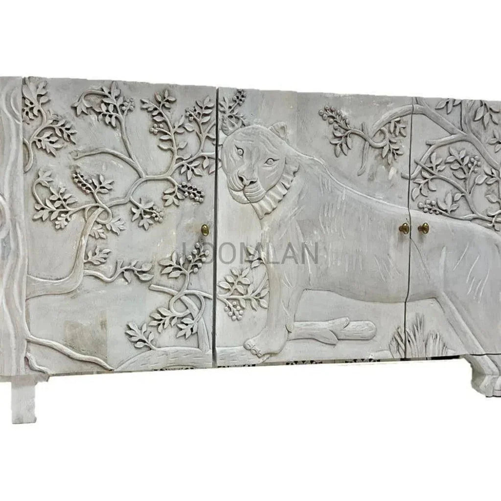Mother Nature White Sideboard Tiger Front Doors - LOOMLAN - LOOMLAN - Sideboards